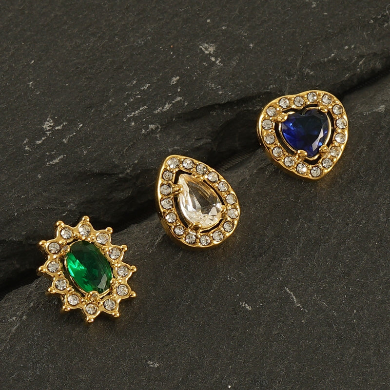 1 Pair Glamorous Water Droplet Heart Inlay Zircon 18K Gold Plated Stainless Steel Earrings
