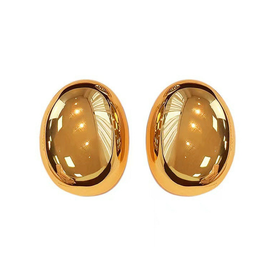 18K Gold Plated Oval Alloy Earrings - Hip-Hop Retro & High-End Niche Design