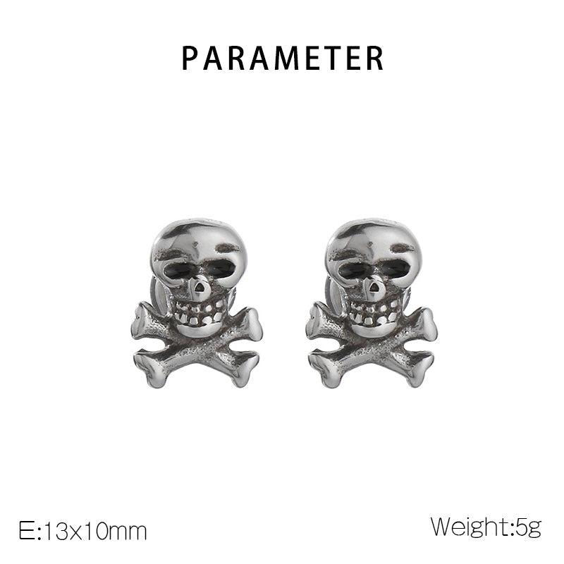 1 Pair Gothic Punk Skull Cross Sword Zircon Stainless Steel Earrings