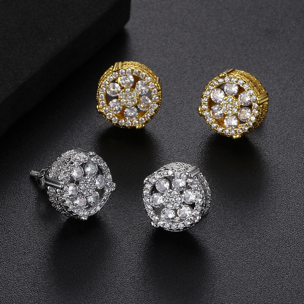 1 Pair Hip-hop Flower Copper Zircon Stud Earrings