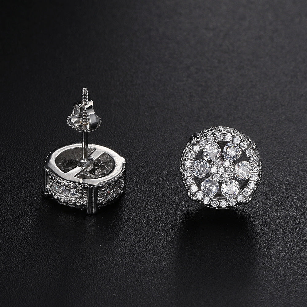 1 Pair Hip-hop Flower Copper Zircon Stud Earrings