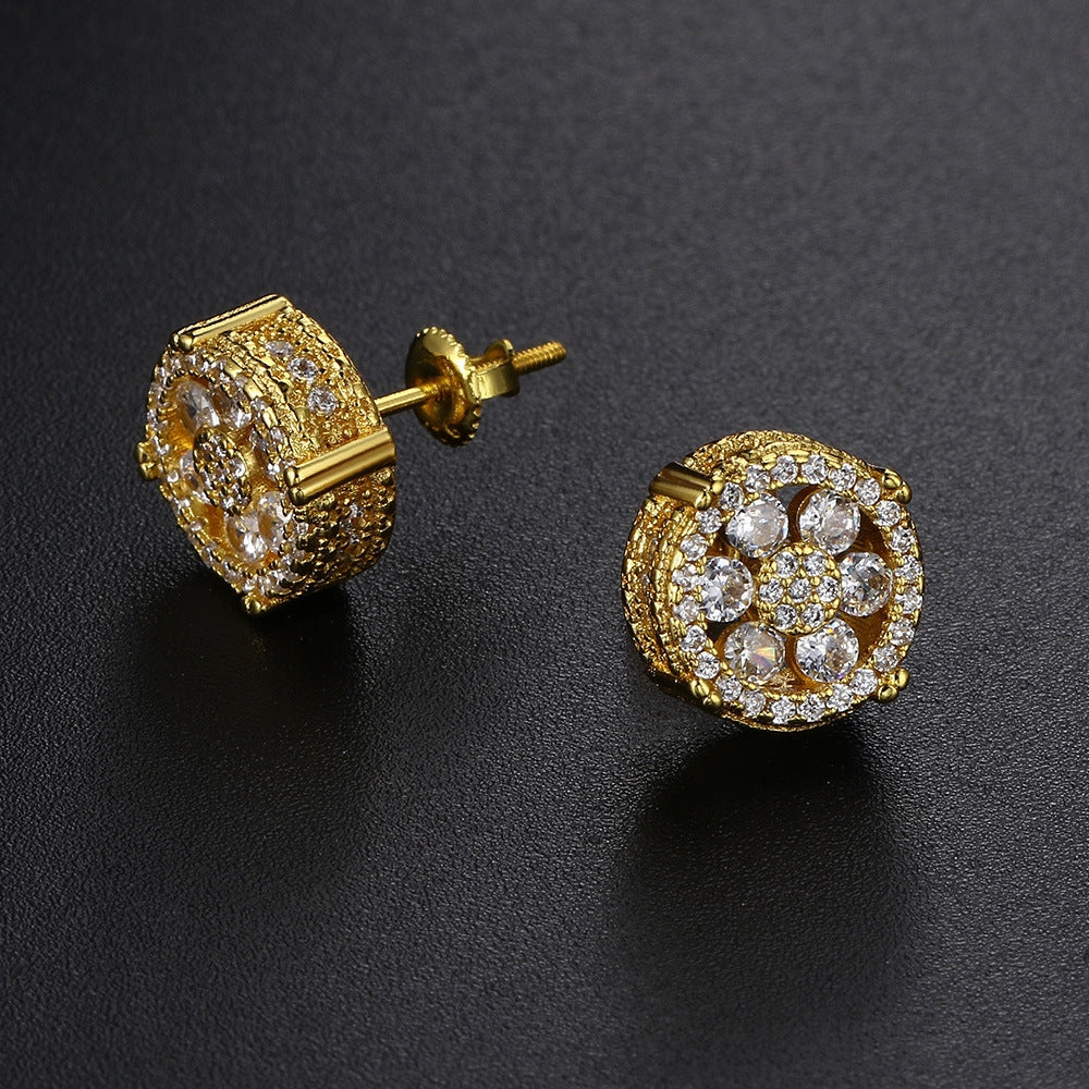 1 Pair Hip-hop Flower Copper Zircon Stud Earrings
