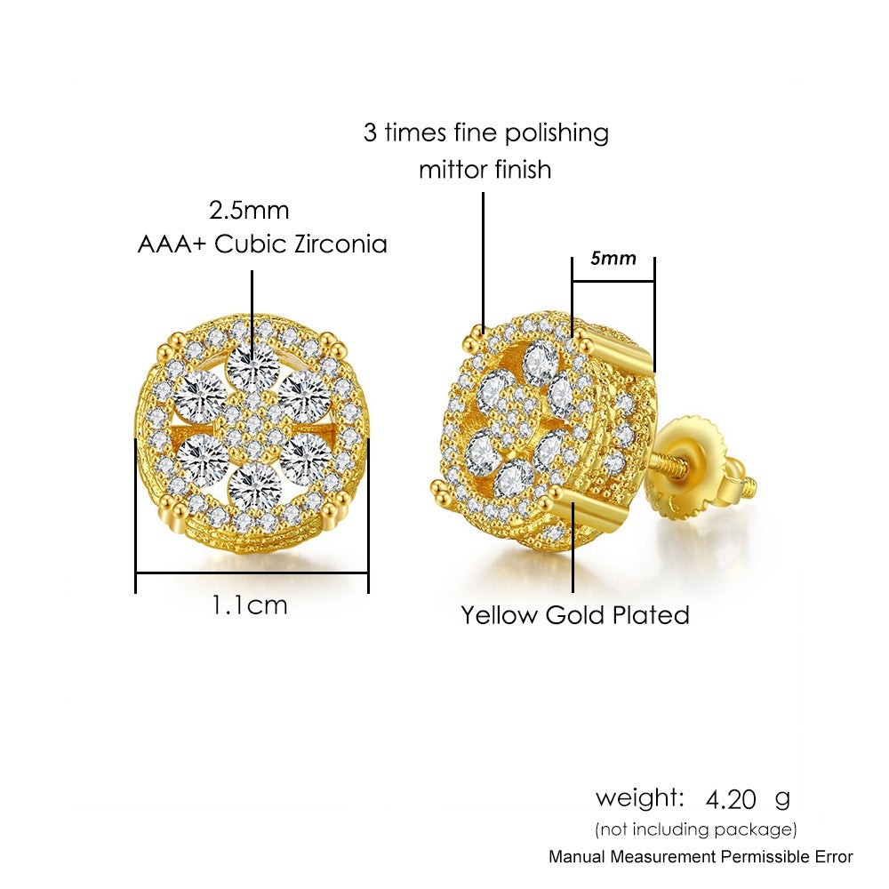 1 Pair Hip-hop Flower Copper Zircon Stud Earrings