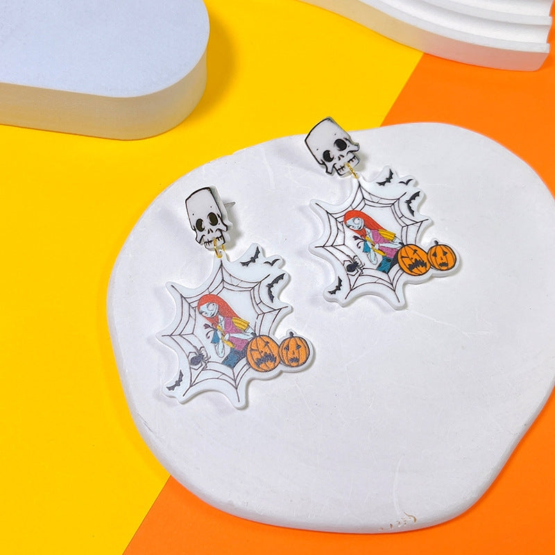 Hip-hop Punk Halloween Pumpkin Spider Web Skull Acrylic Drop Earrings