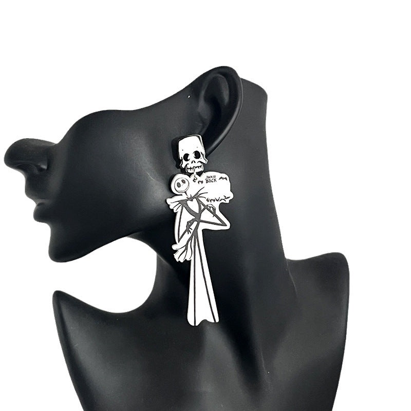 Hip-hop Punk Halloween Pumpkin Spider Web Skull Acrylic Drop Earrings