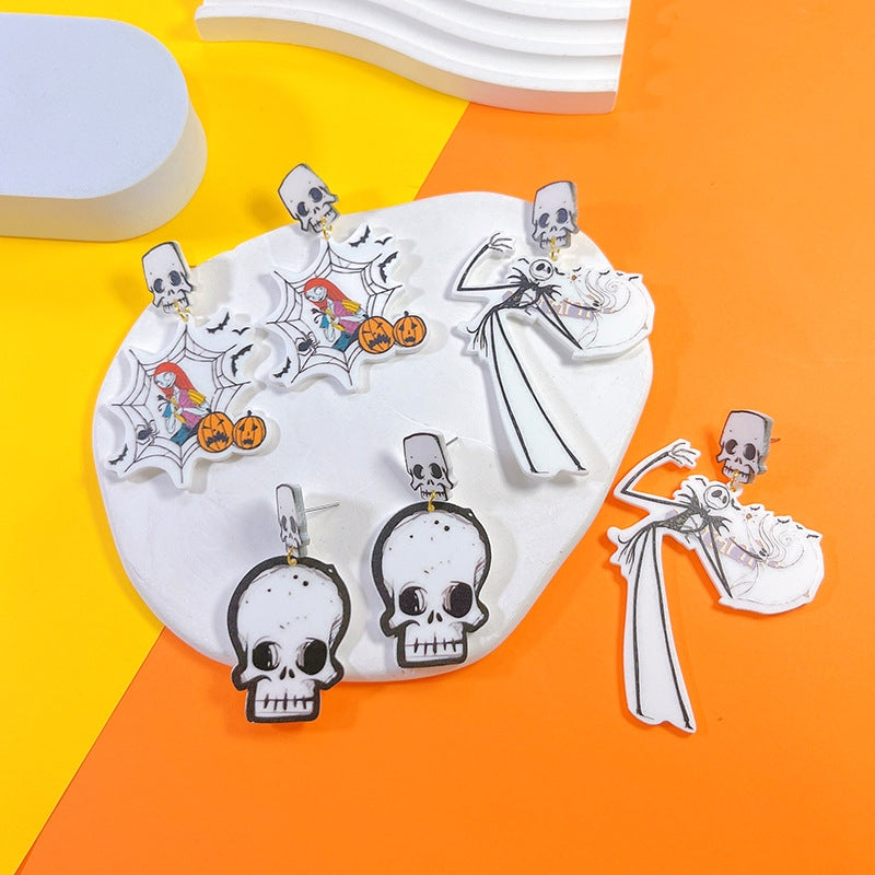 Hip-hop Punk Halloween Pumpkin Spider Web Skull Acrylic Drop Earrings