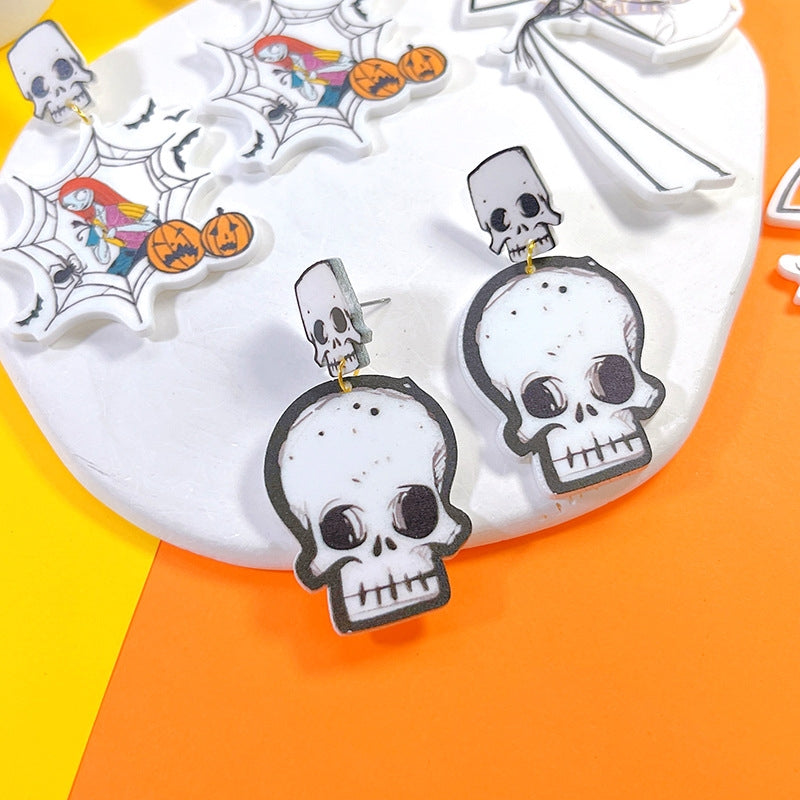Hip-hop Punk Halloween Pumpkin Spider Web Skull Acrylic Drop Earrings