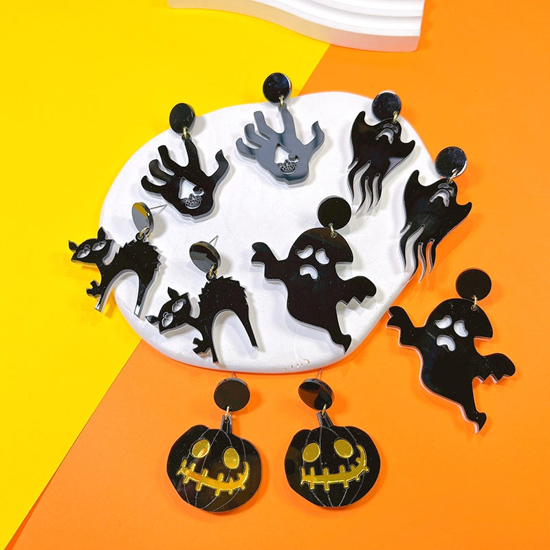 1 Pair Hip-hop Streetwear Halloween Acrylic Pumpkin Ghost Drop Earrings