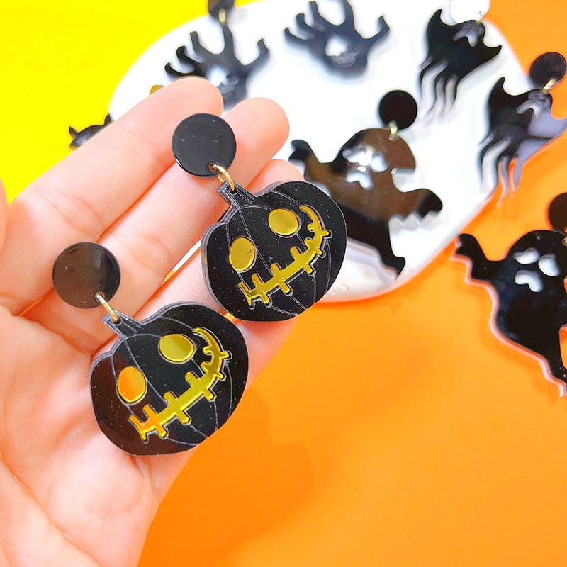 1 Pair Hip-hop Streetwear Halloween Acrylic Pumpkin Ghost Drop Earrings