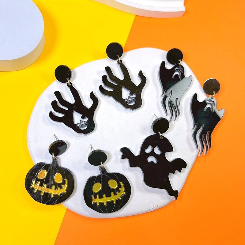 1 Pair Hip-hop Streetwear Halloween Acrylic Pumpkin Ghost Drop Earrings