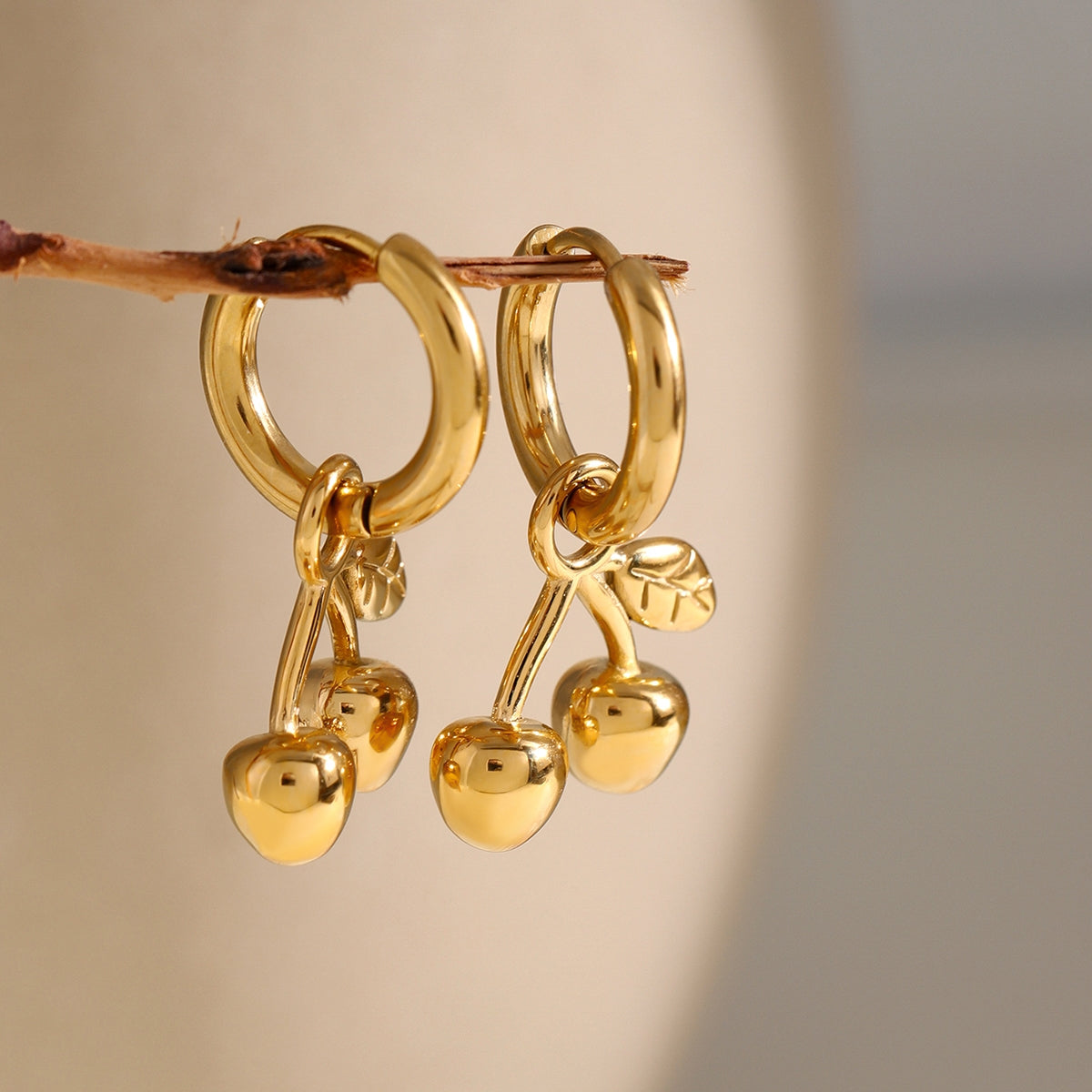 IG Style Cherry 18K Gold Plated Stainless Steel Geometric Drop Earrings