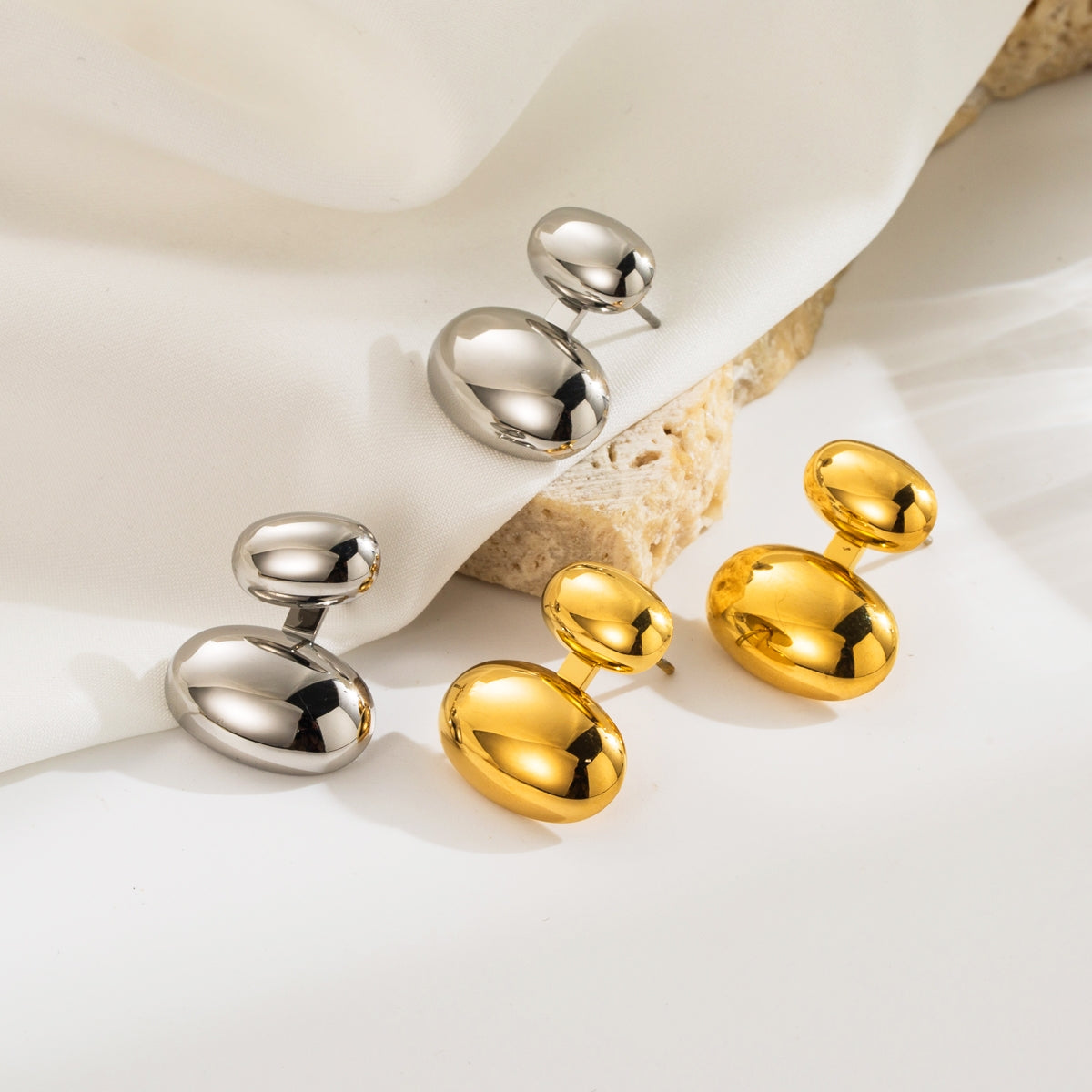 1 Pair Geometric Plating Stainless Steel Oval Ear Studs