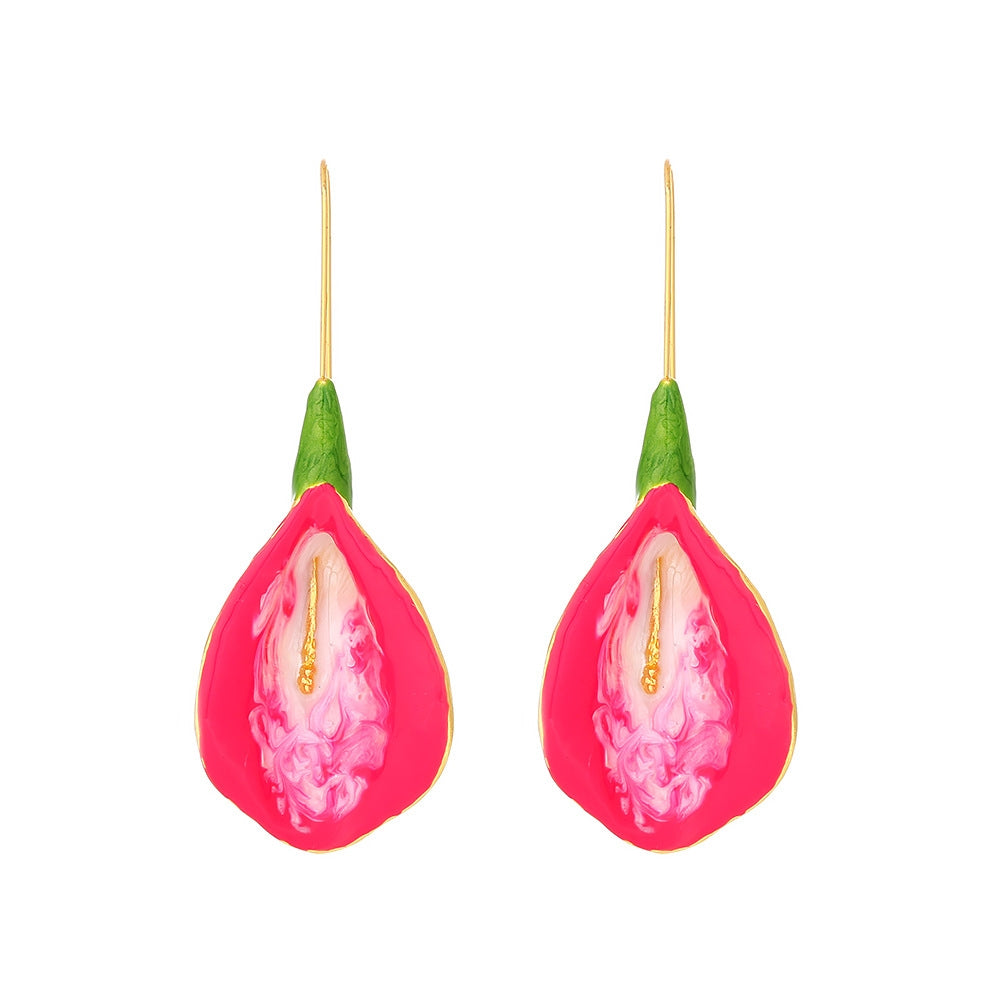 IG Style Enamel Tulip Flower Drop Earrings