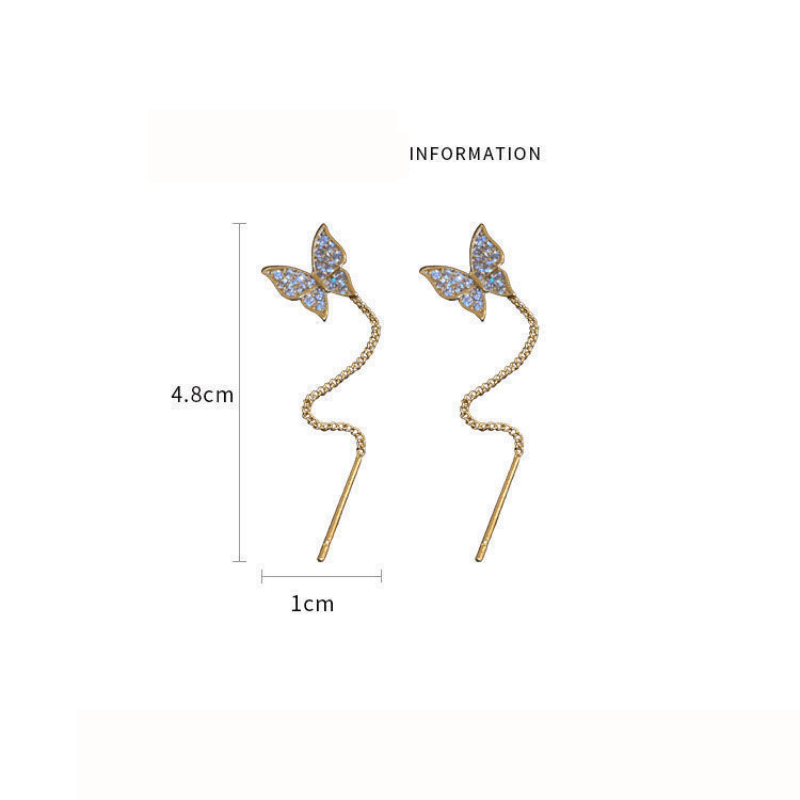IG Style Butterfly Rhinestone Drop Earrings with Tassel Design