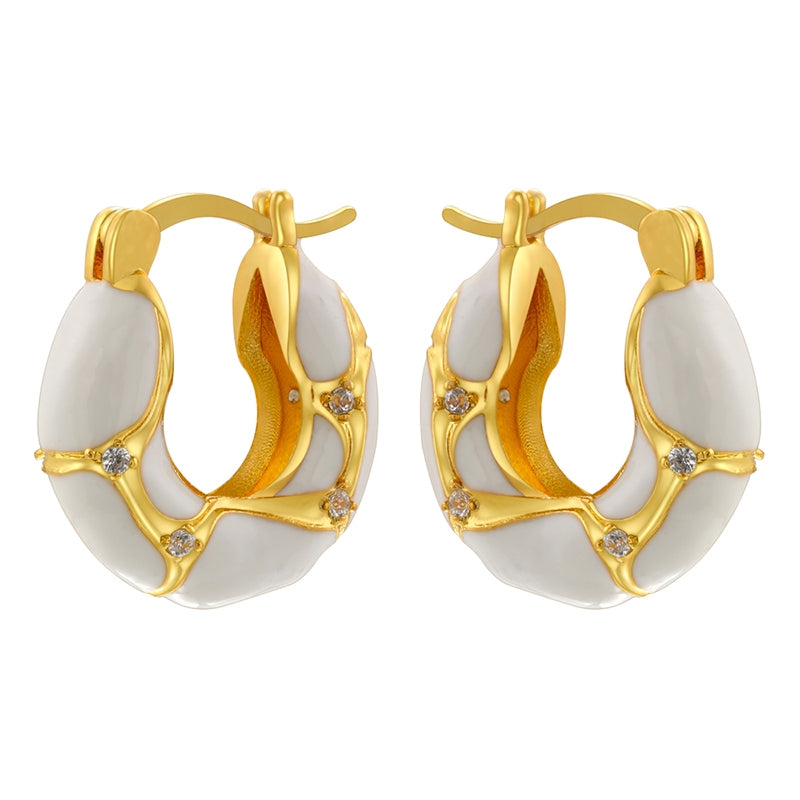 1 Pair Vintage U-Shape Enamel Inlay Zircon 18K Gold Plated Earrings