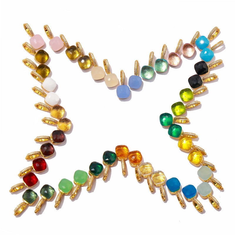 1 Pair Square Inlay Copper Crystal Zircon Candy Color Earrings