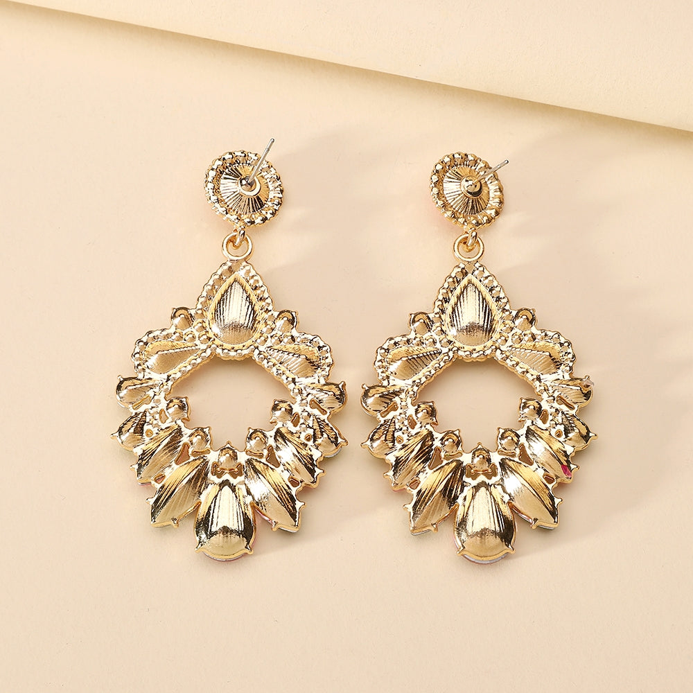 Luxurious Geometric Multicolor Glass Rhinestone Gold Plated Chandelier Drop Earrings