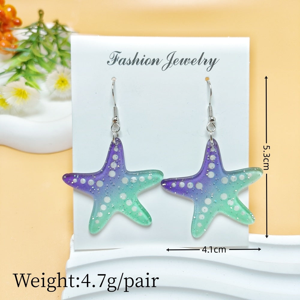 Marine Style Starfish and Shell Acrylic Drop Earrings