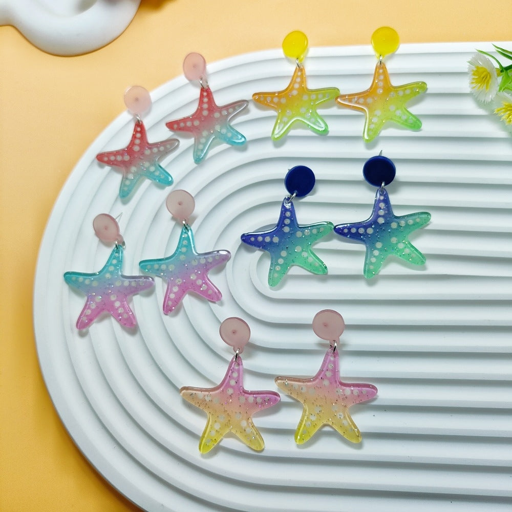 Marine Style Starfish and Shell Acrylic Drop Earrings