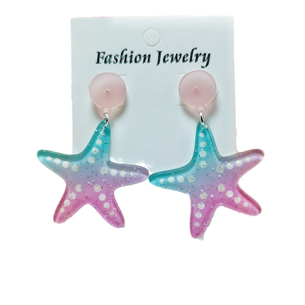 Marine Style Starfish and Shell Acrylic Drop Earrings