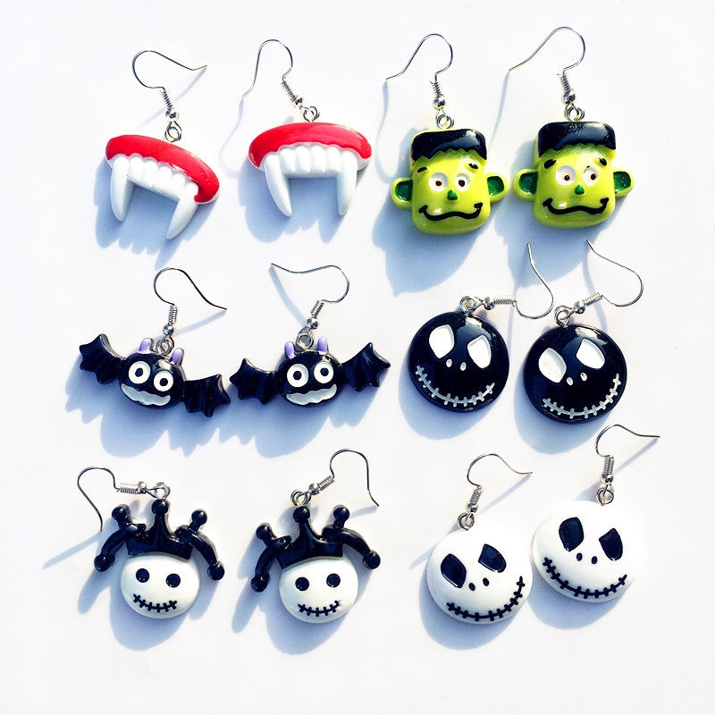 Halloween Bat & Pumpkin Resin Epoxy Earrings for Women