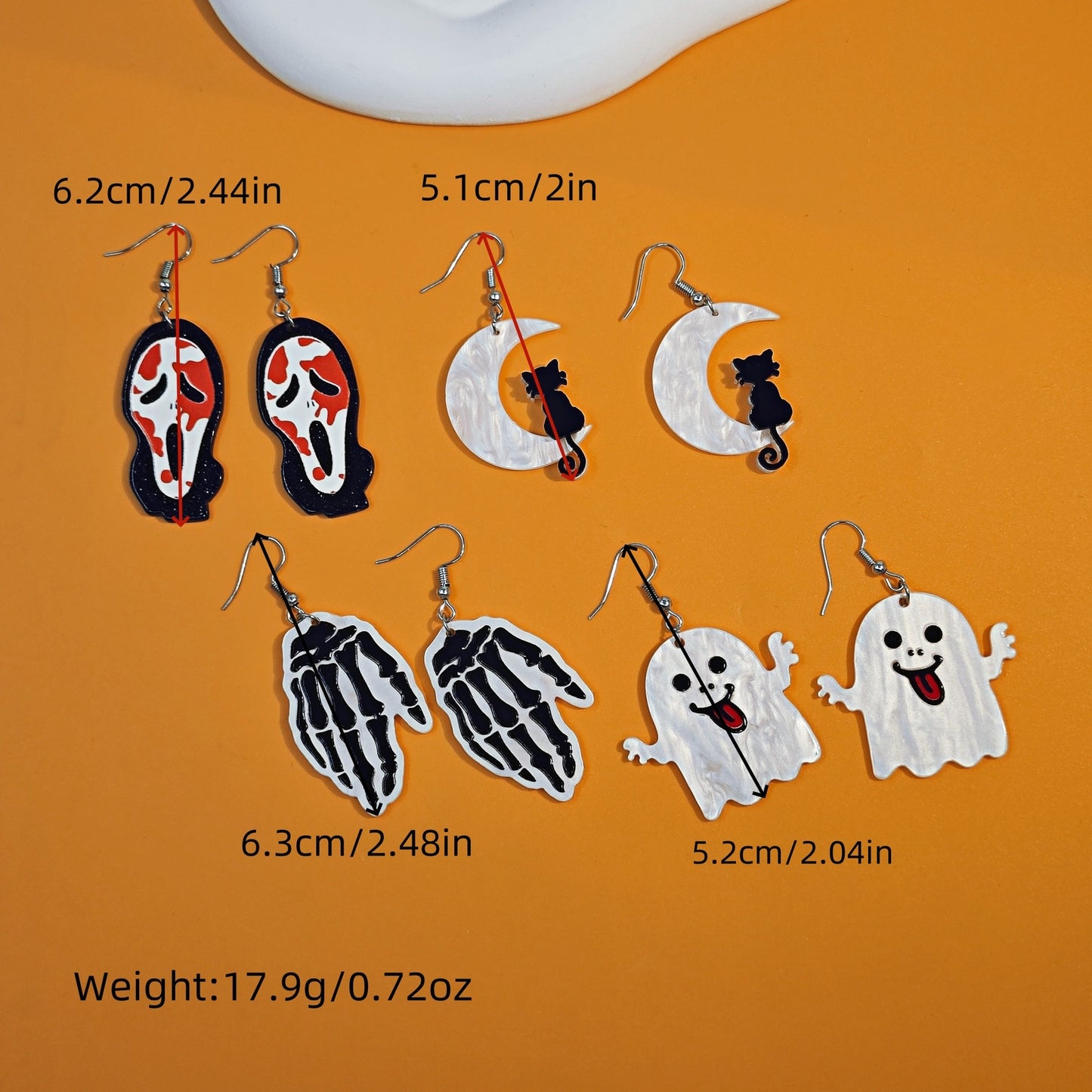 1 Pair Retro Color Block Ghost Hand Acetic Acid Drop Earrings