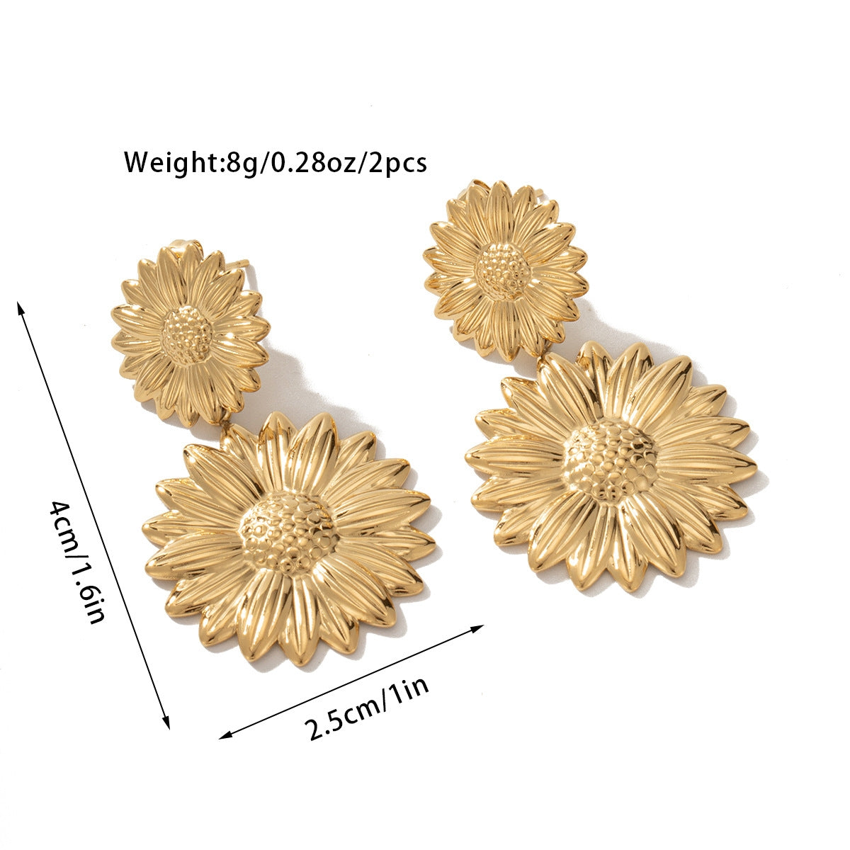 Retro Geometric Butterfly Tiger Eye 18K Gold Plated Titanium Steel Stud Earrings