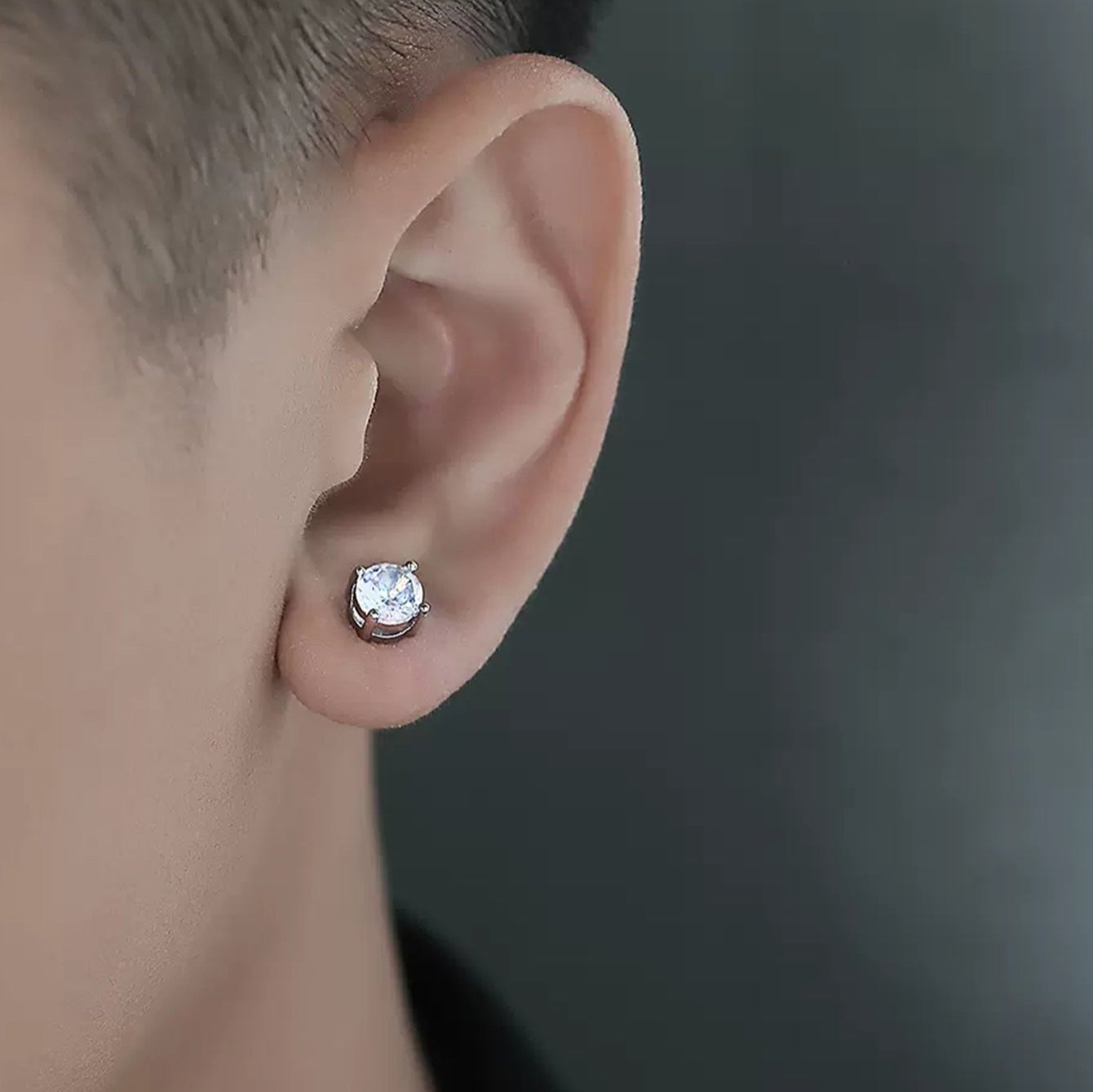 Retro Round Zircon Stainless Steel Clip-On Earrings for Men