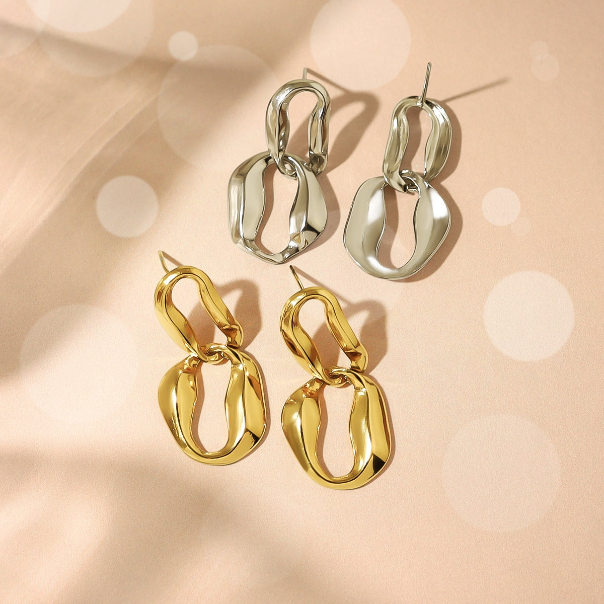 1 Pair Retro Geometric 18K Gold Plated Stainless Steel Chain Drop Earrings