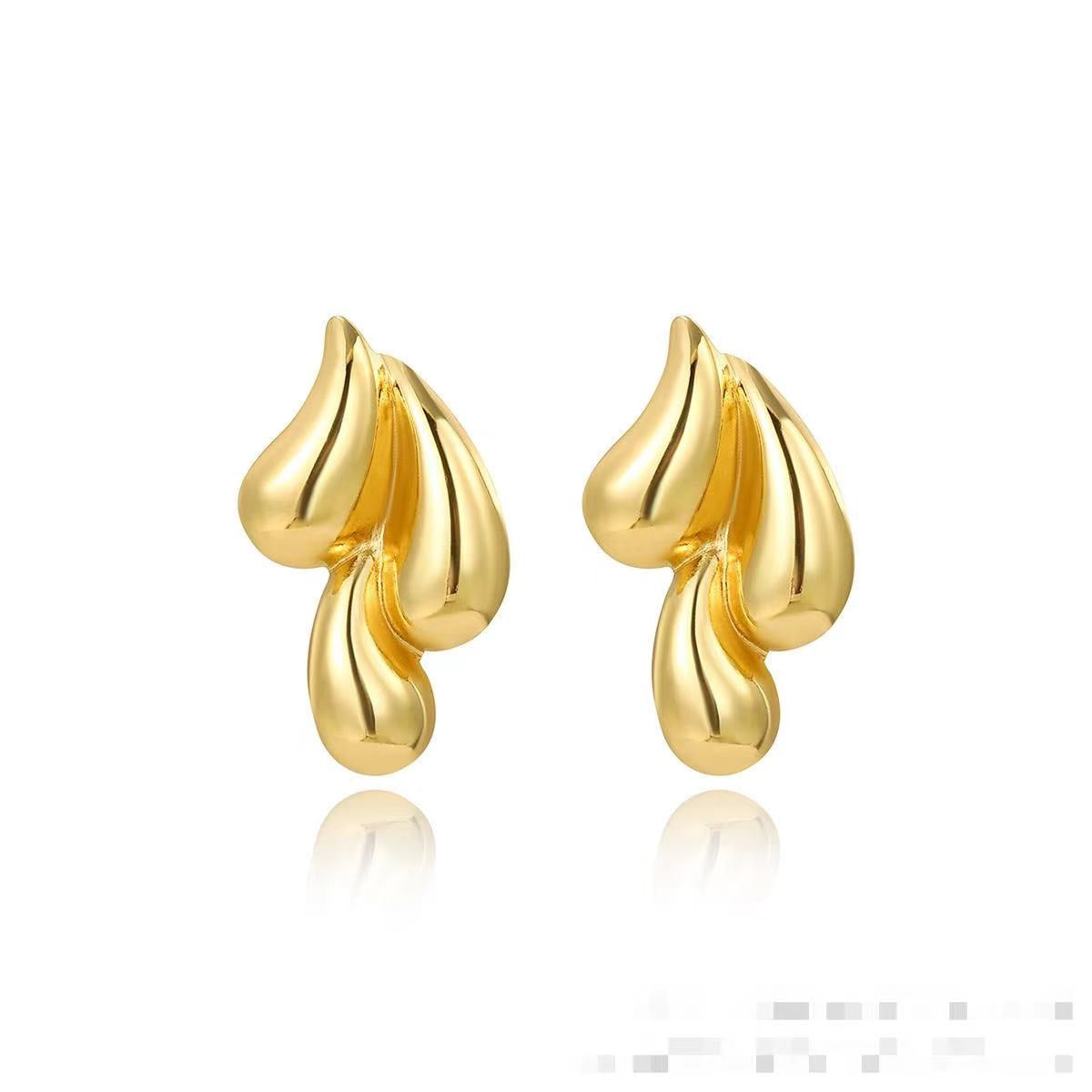 1 Pair Artistic Water Droplet Stainless Steel Gold Teardrop Earrings