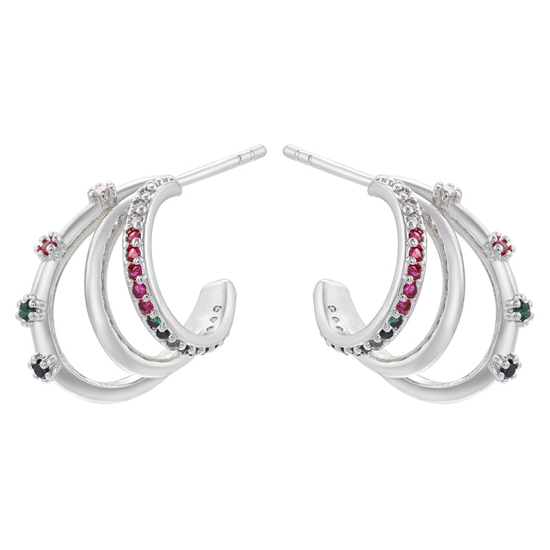 1 Pair Minimalist C Shape 18k Gold Plated Zircon Inlay Ear Studs