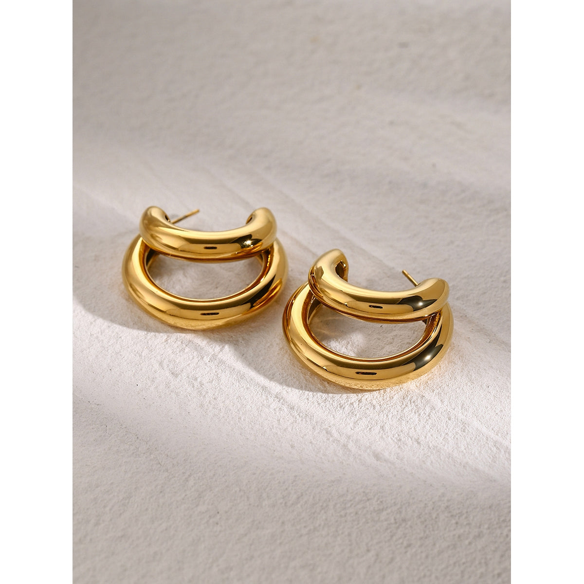1 Pair Minimalist 18K Gold Plated Stainless Steel Double Layer C-Shaped Earrings