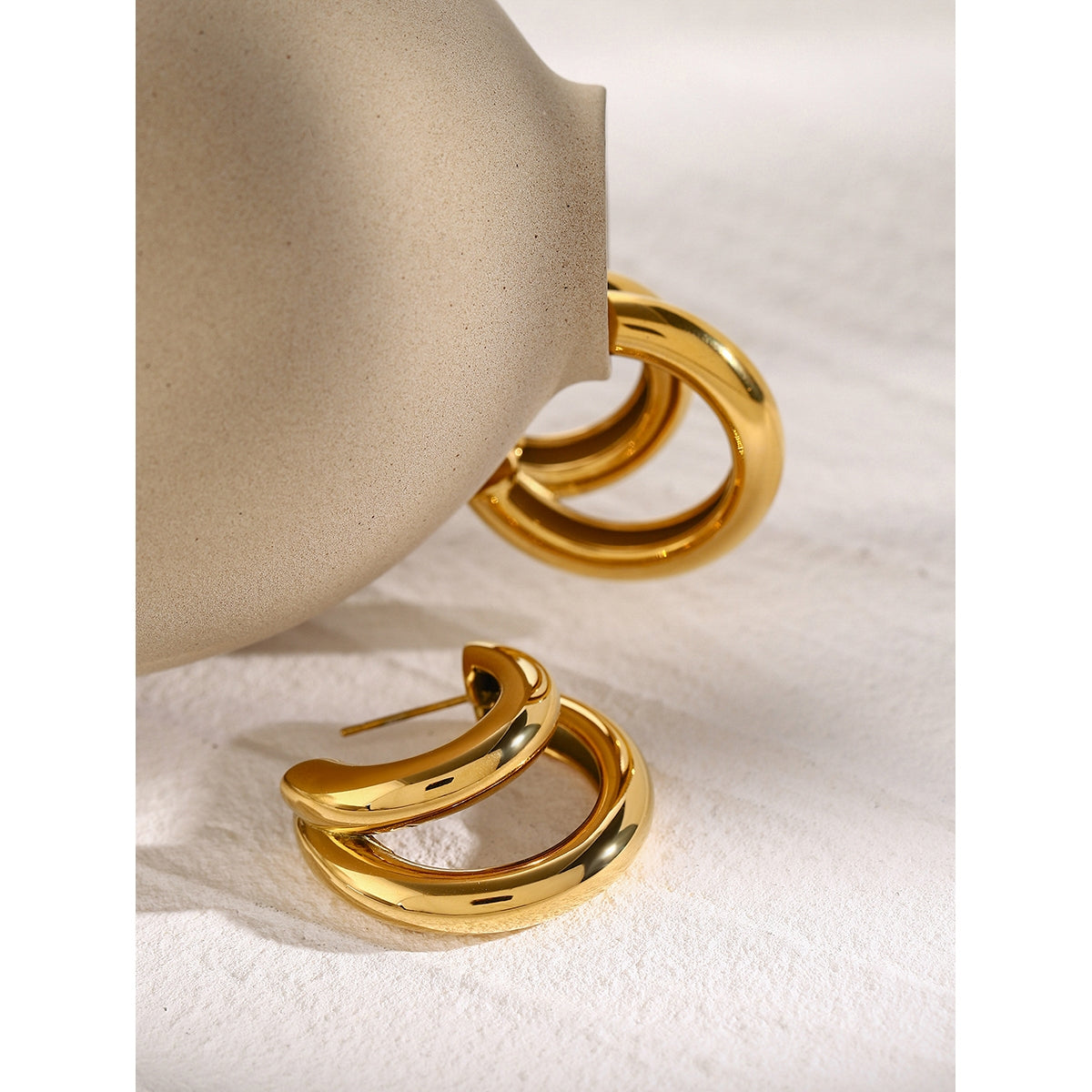 1 Pair Minimalist 18K Gold Plated Stainless Steel Double Layer C-Shaped Earrings