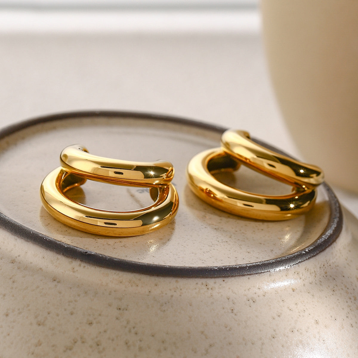 1 Pair Minimalist 18K Gold Plated Stainless Steel Double Layer C-Shaped Earrings