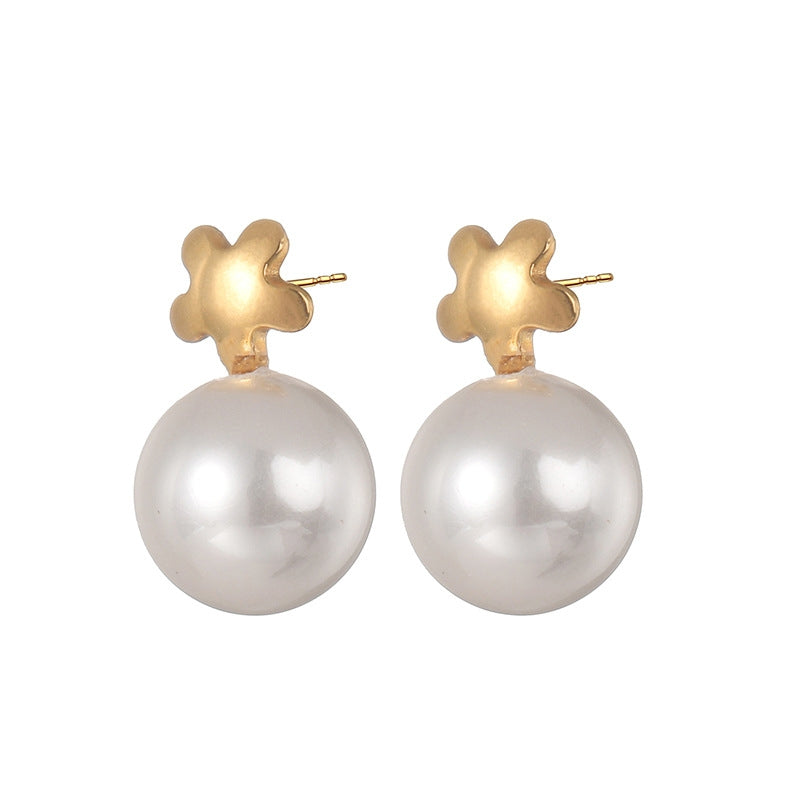 1 Pair Minimalist Flower Inlay 18k Gold Plated Stainless Steel Pearl Rhinestone Stud Earrings
