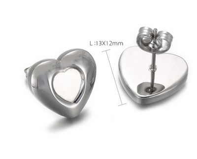 Heart-Shaped Stainless Steel Earrings - Minimalist Titanium Steel Studs for Women