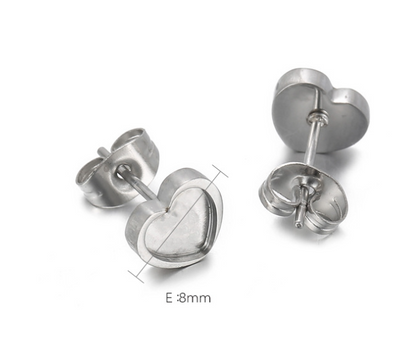 Heart-Shaped Stainless Steel Stud Earrings with Diamond Accents - Minimalist Titanium Steel Jewelry