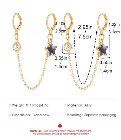 Pentagram Enamel Rhinestone Drop Earrings - Black Star Design