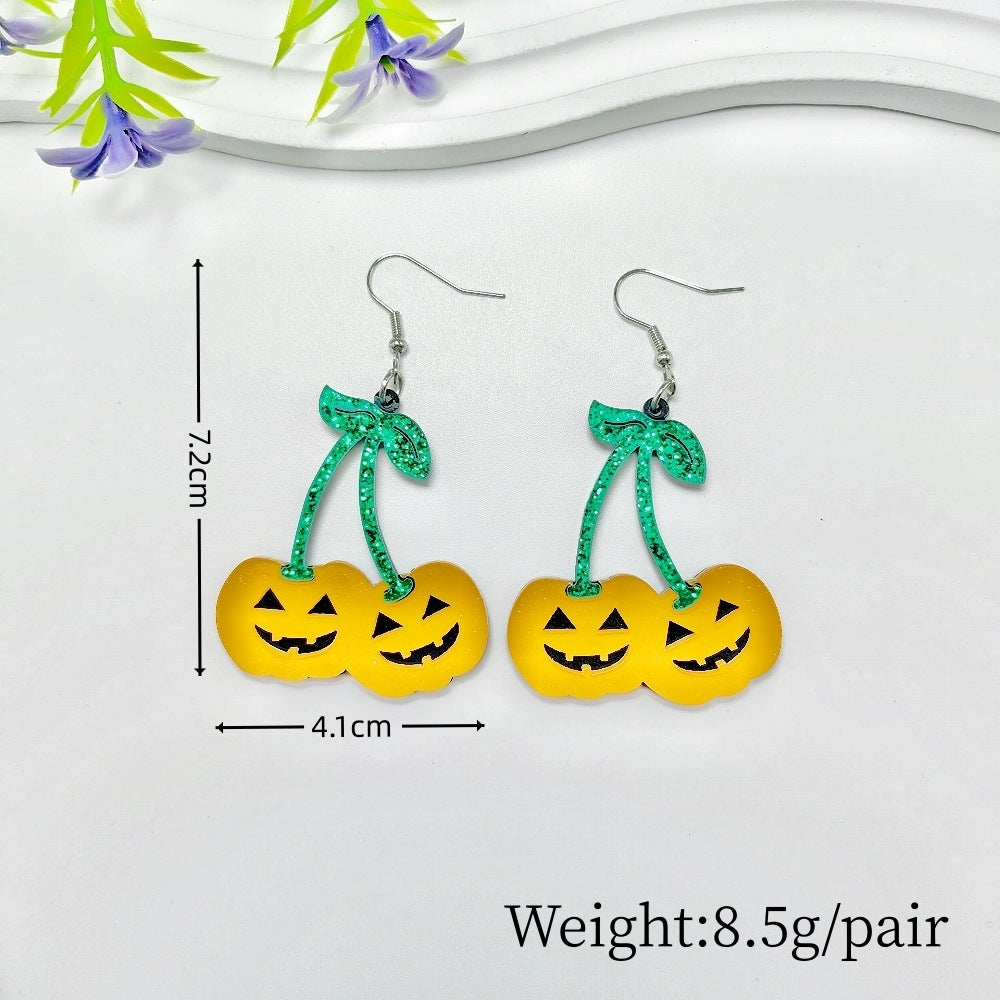1 Pair Halloween Pumpkin Skull Acrylic Drop Earrings
