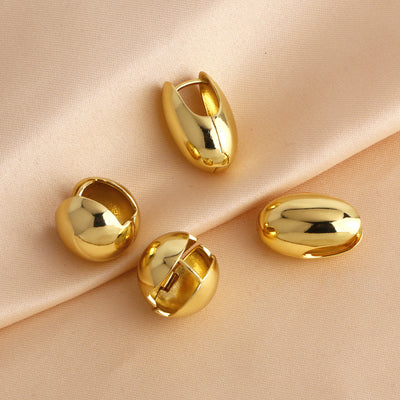 18K Gold Plated Round Ball Drop & Stud Earrings - Simple Glossy Copper Women's Jewelry