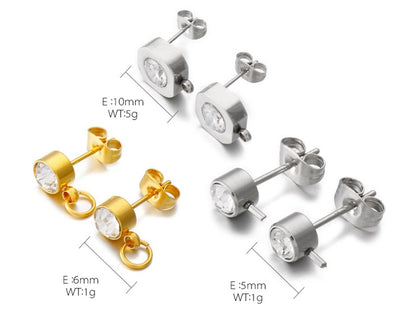 "Stainless Steel Gold Plated Zircon Stud Earrings with Rhinestone Inlay - Korean Fashion Personalized Design"