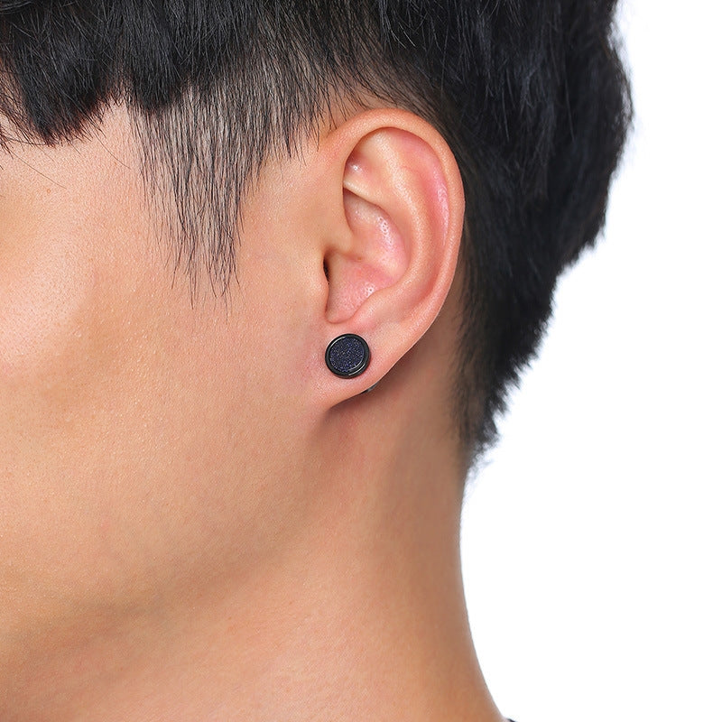 1 Pair Minimalist Titanium Steel Turquoise and Tiger Eye Stone Dumbbell Stud Earrings