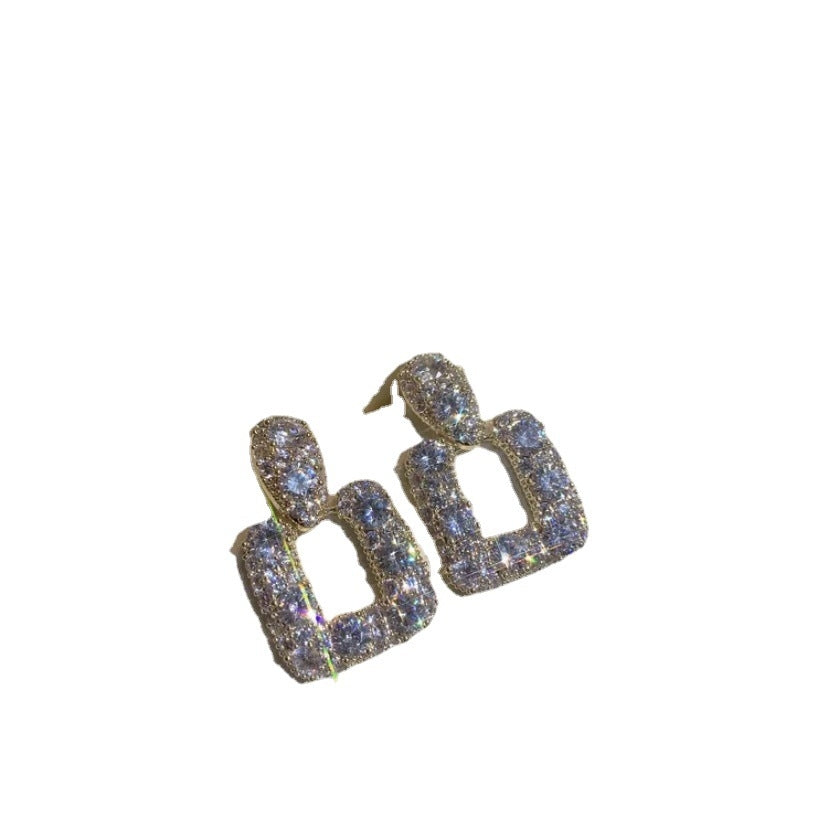 1 Pair Minimalist Square Rhinestone Inlay Alloy Drop Earrings with 925 Silver Post