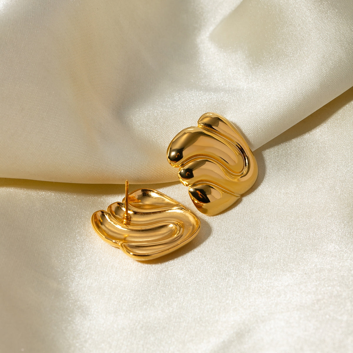 1 Pair Minimalist 18K Gold Plated Irregular Stainless Steel Stud Earrings