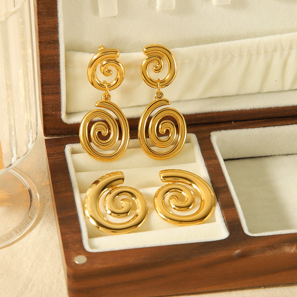 1 Pair Geometric Spiral 18K Gold Plated Stainless Steel Drop Earrings