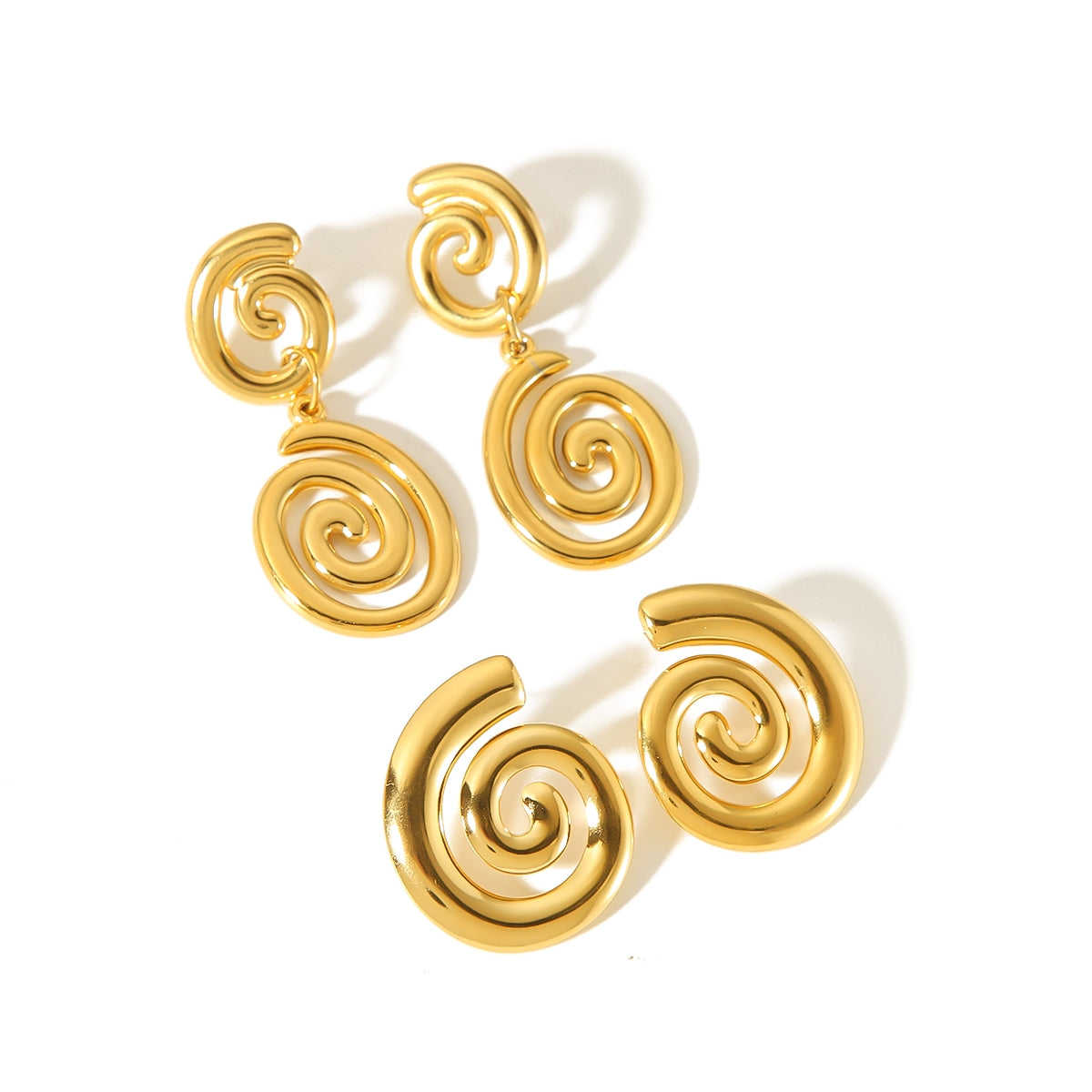 1 Pair Geometric Spiral 18K Gold Plated Stainless Steel Drop Earrings