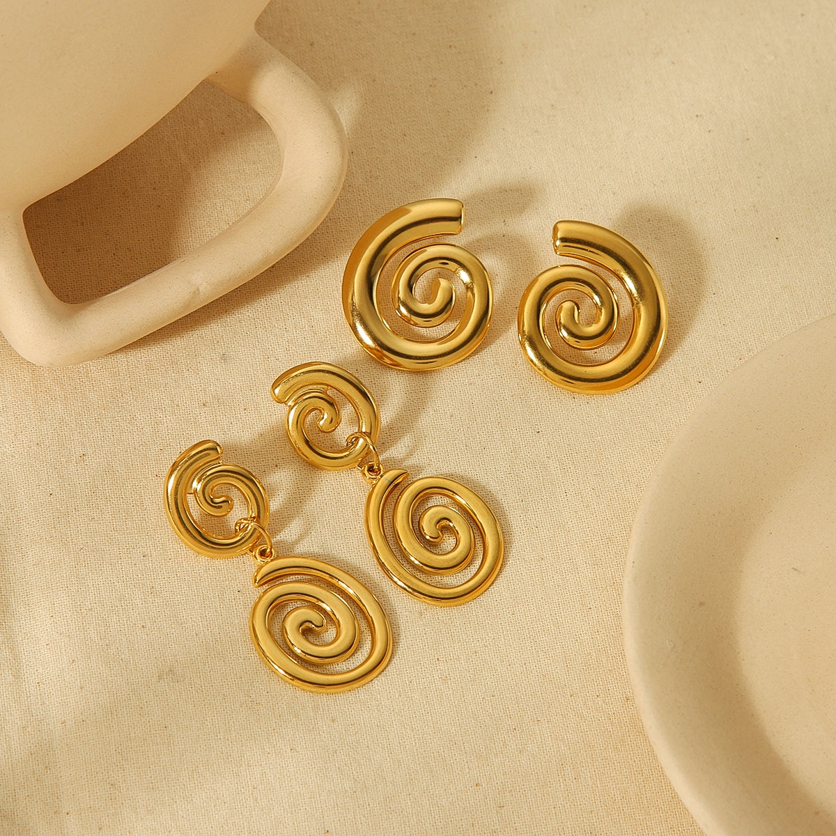 1 Pair Geometric Spiral 18K Gold Plated Stainless Steel Drop Earrings