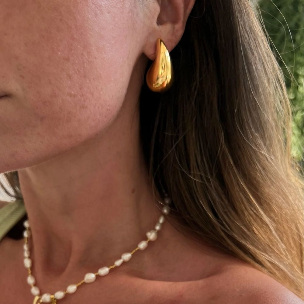 1 Pair Minimalist Water Drop 18K Gold Plated Stainless Steel Earrings