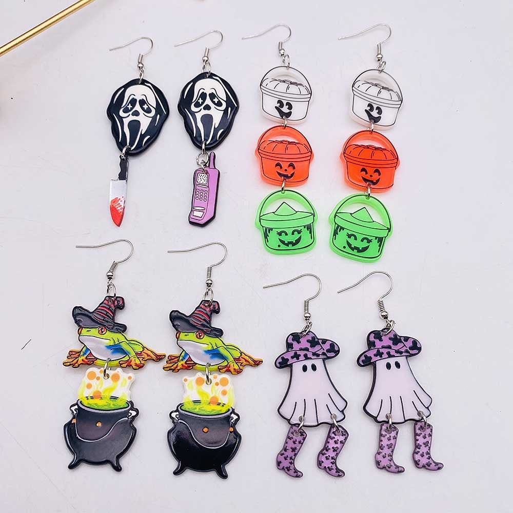1 Pair Streetwear Halloween Candy Basket Ghost Face Acrylic Drop Earrings