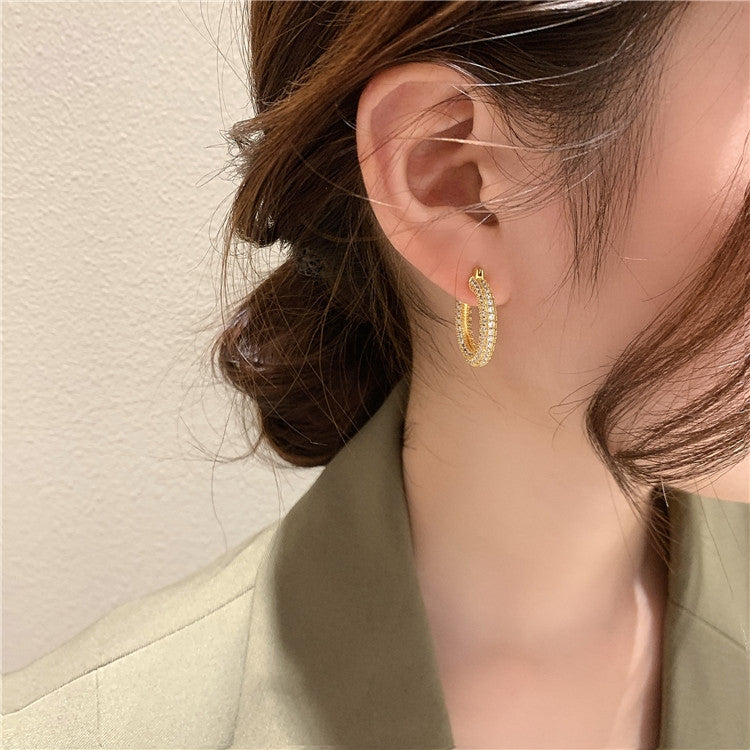 Streetwear Geometric Zircon Inlay Copper Hoop Earrings